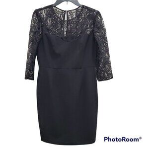 Adrianna Papell Petite Women's Black Lace Yoke Crepe Fitted Sheath Dress Sz 10P‎